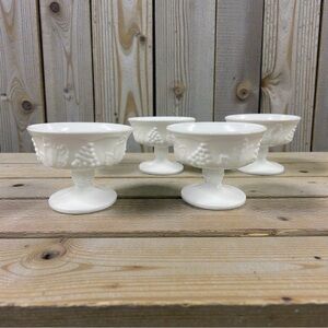 Vintage Milk Glass Grape Pedestal Dessert Cups Set of 4 – 3 1/8” Tall